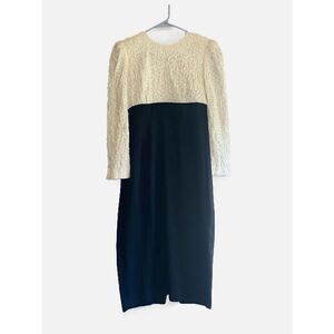 Vnt Sarah Elizabeth Dress Crew Neck Beaded Pearl Button Shoulder Pads 10 Petite